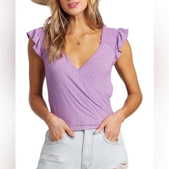 Billabong Tops - Billabong Woman’s Medium Purple Girls Like You Ruffle Sleeve Surplice Top